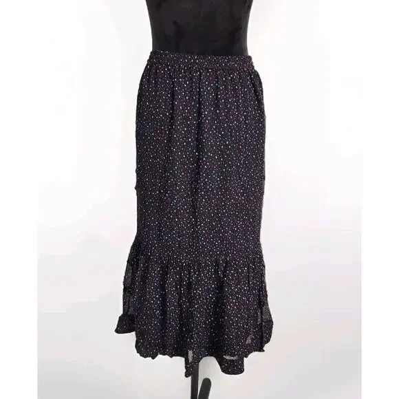 NWOT Coach Tiered Midi Skirt with Snaps Ruffle Hem Dots Multicolor Silk Size 6 - Picture 5 of 8